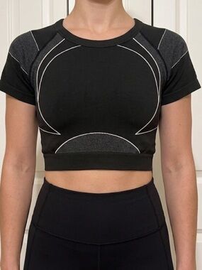 New Mix Black Crop Top with Gray Contrast Panels